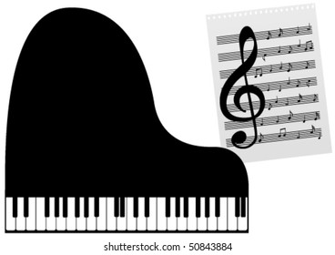 Illustration of a piano and a music-sheet