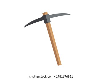 Illustration of a pickaxe on a wooden handle. Isolated on white background.