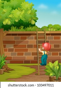 Illustration of picking fruit in yard