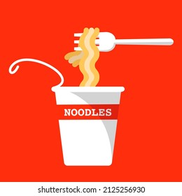 Illustration of picking up instant noodles with a fork.