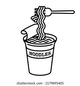 Illustration of picking up instant noodles with a fork