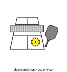 illustration of pickleball. Initially, this sport was developed in the United States as a children's game in the backyard.