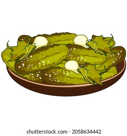 Illustration of pickled cucumbers in a plate.