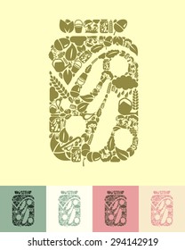 illustration of the pickled vegetables with icons composition
