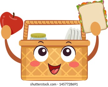 Illustration of a Picnic Basket Mascot Putting in Food Inside