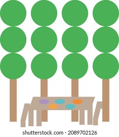 Illustration of a picnic having lunch in the bright daytime