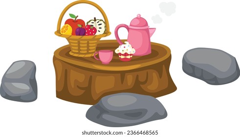 Illustration picnic on the stump vector