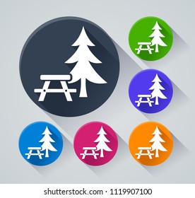 Illustration of picnic table icons with shadow