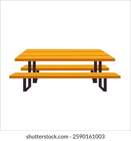 Illustration of picnic table isolated on white background. Outdoor table with benches.