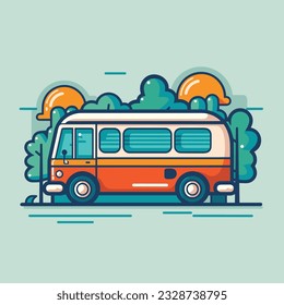 Illustration of Picnic Van, Landscape in the background, Isolated
