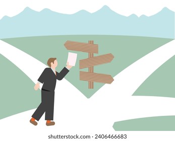 Illustration of a pictogram-style person at a crossroads in life
