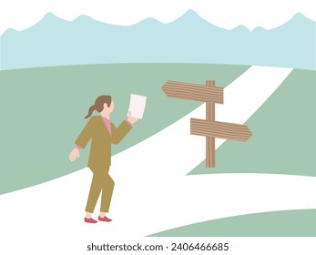 Illustration of a pictogram-style person at a crossroads in life