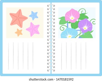 Illustration of a picture diary of summer vacation.