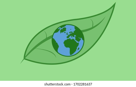 illustration of a picture of the earth on a leaf.  Concept of earth day vector.