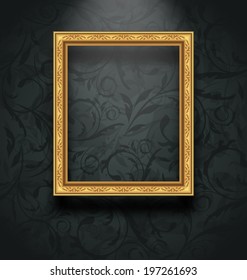 Illustration Picture Frame On Floral Texture Wall - Vector