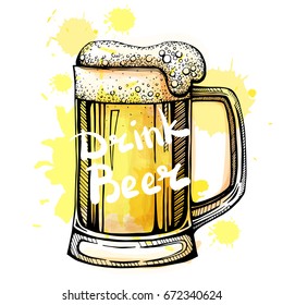 Illustration with a picture of a mug of light beer and an inscription