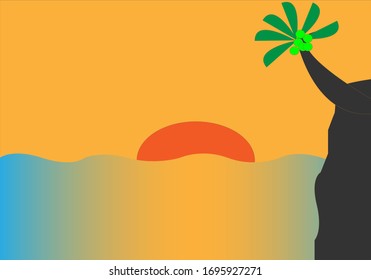 Illustration of picture at sunset in the sea