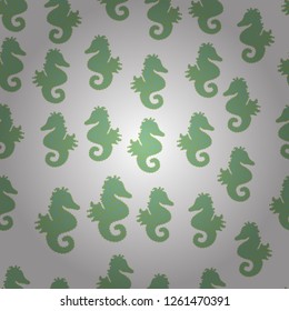Illustration. Picture. Watercolor. Clip Art. In simple style. Suitable for fabric, paper, packaging. Vector illustration. Seahorse isolated on neutral, green and white background. Drawn by hand.
