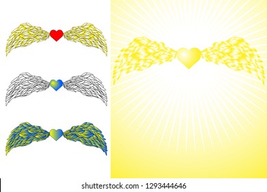 illustration with a picture of a winged heart with additional elements in different colors, for the design of the cover, poster, postcard, album, single, disc, Billboard and more