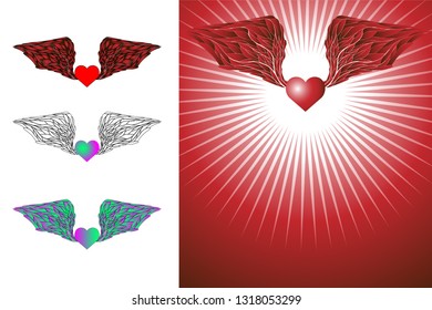 Illustration with a picture of a winged heart, can be used as a template for your own design
