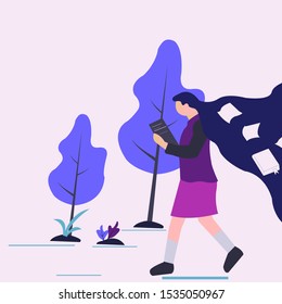 illustration. a picture of a woman reading while walking