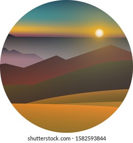 Illustration of picturesque mountains with gradients in the form of a logo.