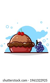 Illustration of a pie and grapes hand drawing