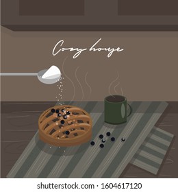 Illustration with a pie and a mug 