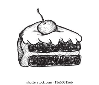 Illustration of a piece of cake. Vector sketch on a white background.