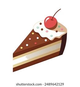 Illustration of a piece of cherry cake chocolate vector