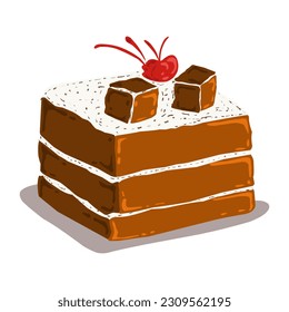 Illustration of a piece of chocolate cake. Perfect for food themed icons, logos, photo elements, posters, banners, stickers