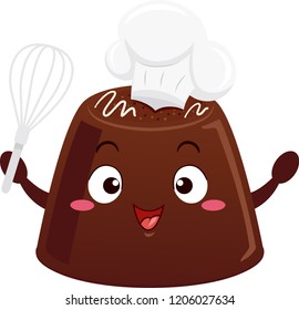 Illustration of a Piece of Chocolate Mascot Wearing Pastry Chef Hat and Holding an Egg Beater