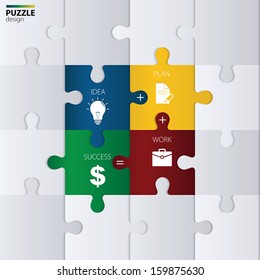 Illustration of piece of jigsaw puzzle showing business equation.