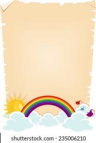 Illustration of a Piece  Paper Decorated With a Rainbow