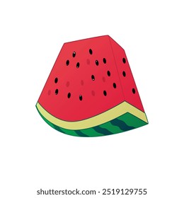 illustration of a piece of red watermelon with seeds isolated. with white background