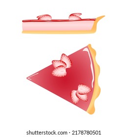 Illustration Of A Piece Of Strawberry Pie, Top View, Mousse Cake, Sweets