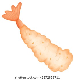 Illustration of a piece of Tempura fried  shrimp on a white background.