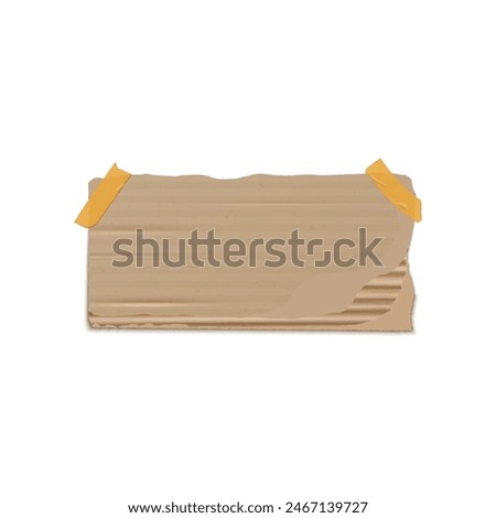 Illustration of a Piece of Torn Cardboard Texture in vector format with yellow adhesive tape details. Ideal for abstract design work and product mockups on a clean isolated background.