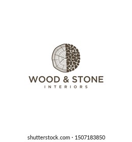 Illustration pieces of wood combined with stone arrangements to form an wooden trunk logo