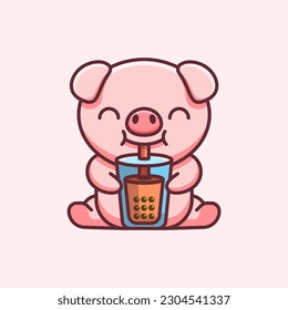 ILLUSTRATION OF PIG BOBA SUITABLE FOR MASCOT. STICKER, AND DESIGN PRINT