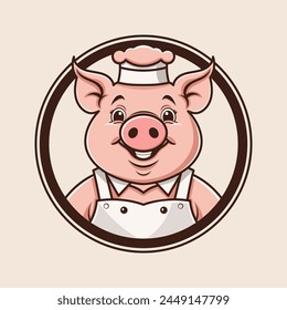 Illustration von Schweinekoch Logo Maskottchen für Schweinegrill Grill Restaurant Branding Konzept