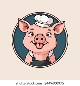 illustration of Pig chef logo mascot for pork grill bbq restaurant branding concept