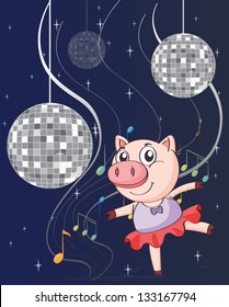 Illustration eines Schweintanzes mit Disco-Lichtern