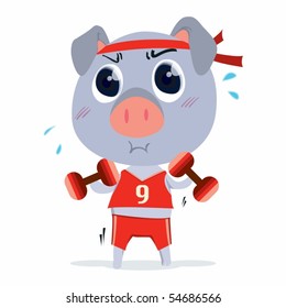 Illustration of A Pig With Dumbles on white background