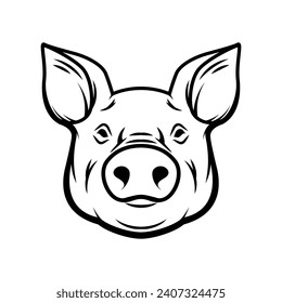 Illustration of a pig head isolated on white background. Pork meat. Design element for poster, menu ,card.