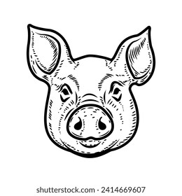 Ilustración de una cabeza de cerdo aislada sobre fondo blanco. Carne de cerdo. Elemento de diseño para afiche, menú ,tarjeta.