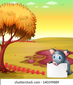 Illustration of a pig holding an empty board at the pig farm