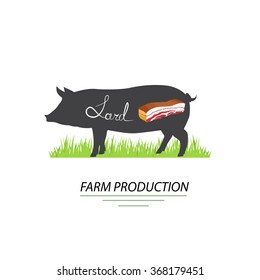 Illustration of pig. Lard  farm production, vector. Can be used in your own advertisement purposes, products design and etc.