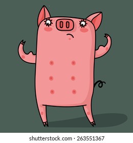 Illustration of pig lifting weights