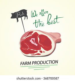 Illustration of pig. Pork farm production, vector. Can be used in your own advertisement purposes, products design and etc.